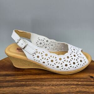 Spring Step Footsie Slingback Sandals Women's 6 White Leather Laser Cut Shoes